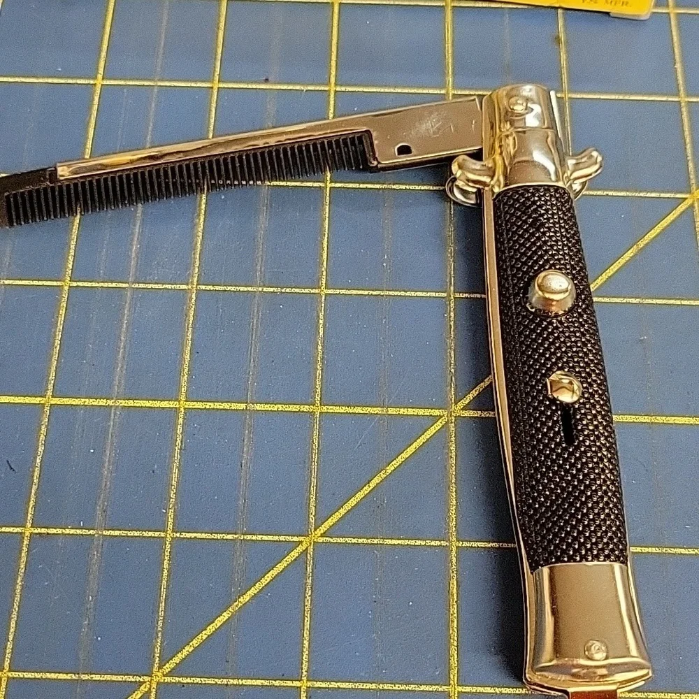 Silver Black Folding Comb Switchblade Comb